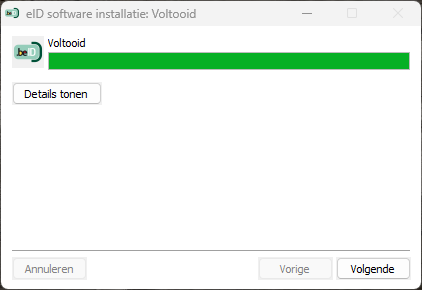 Na de installatie klik je op Volgende om verder te gaan.
