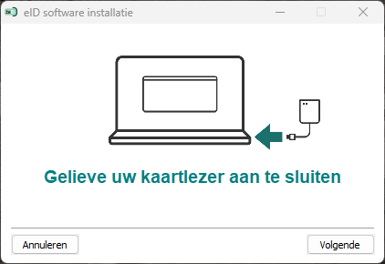 Connectez votre lecteur de carte eID dès que l'installation vous le demande. Cliquez sur Suivant.