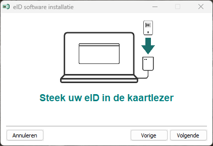 Insérez votre carte eID dans le lecteur de carte eID et cliquez sur Suivant.